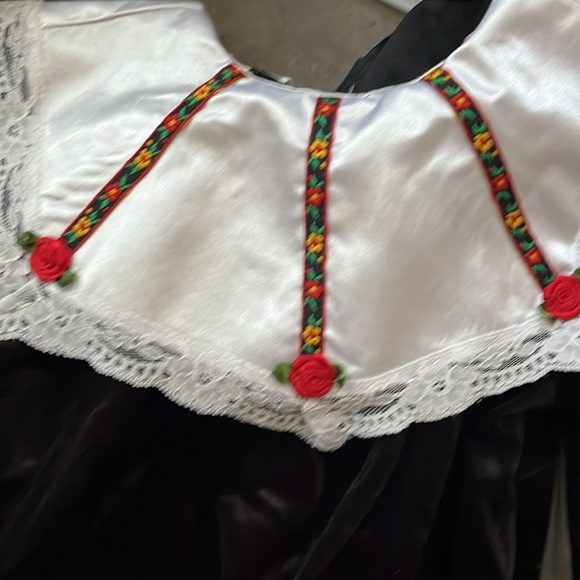 5/20🔴 Black Velvet and WhiteGirls Dress Sz 6 Lace Flowers accent Long sleeves. - Picture 8 of 9